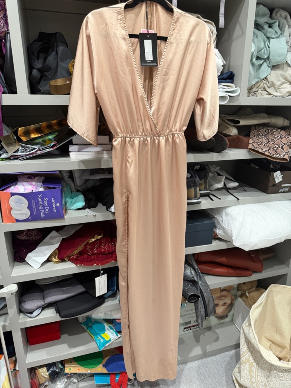 PrettyLittleThing Blush Satin Wrap-Style Maxi Dress
